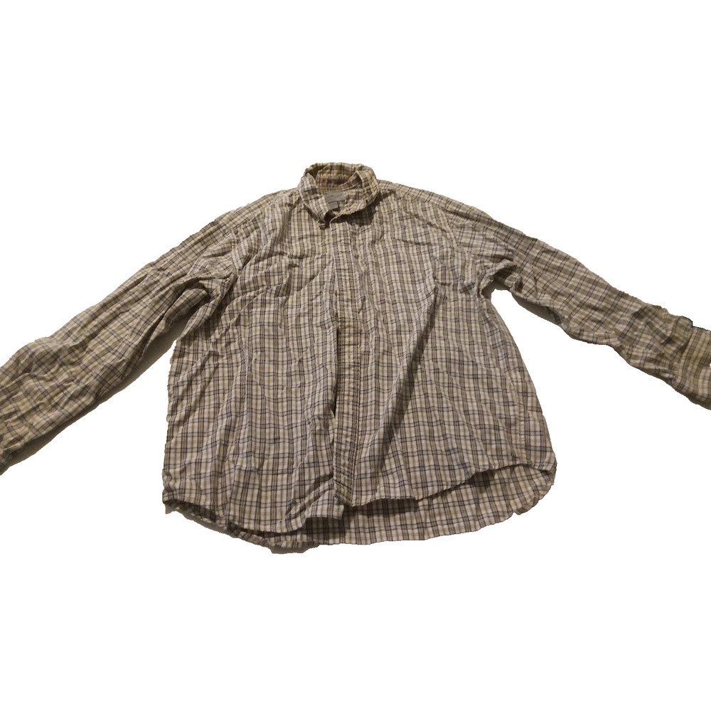 Eddie Bauer Mens Size Large White, Brown And Black Plaid Button Down Shirt